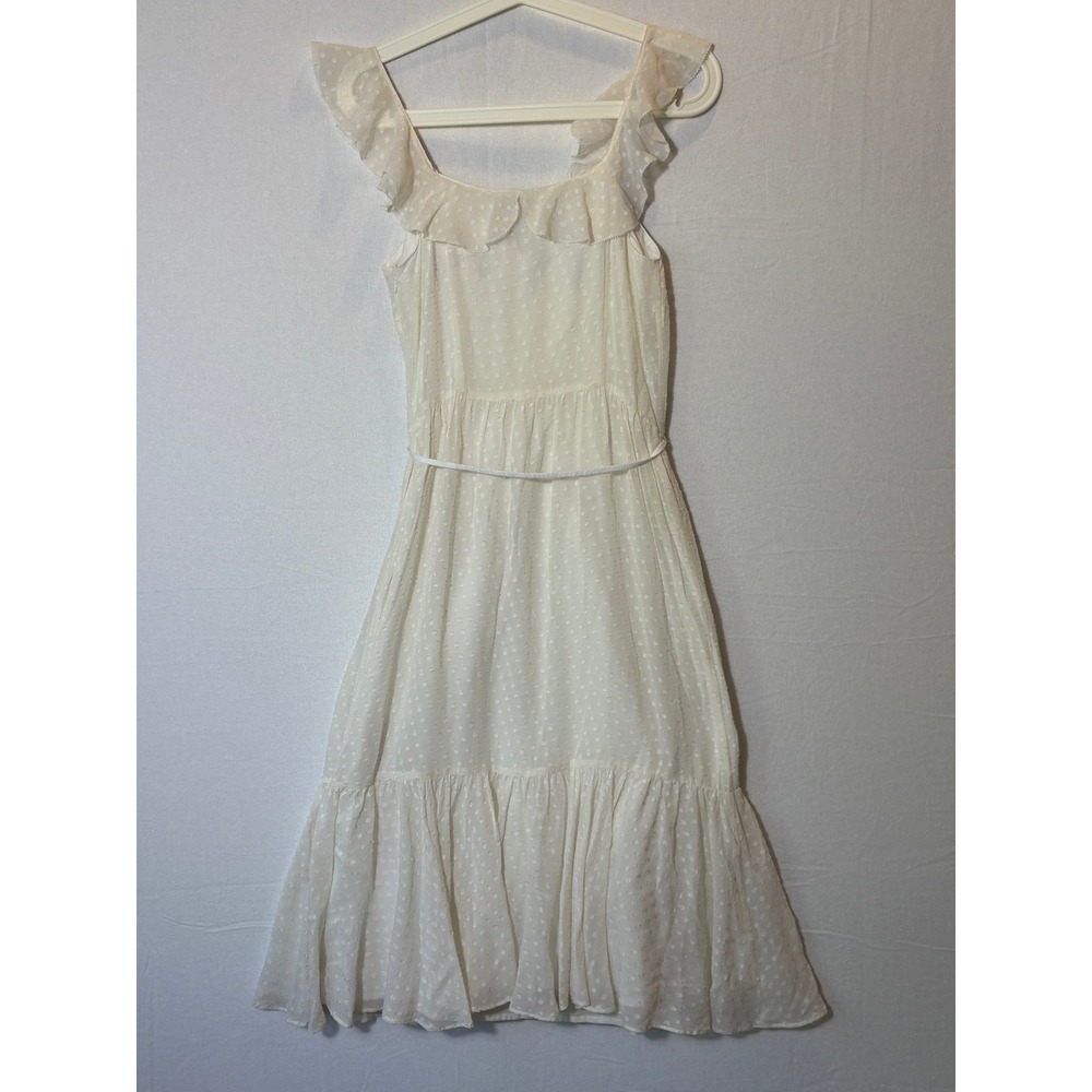Tommy Hilfiger‎ Silk Clip Dot Ruffle Midi Dress White Sleeveless Tiered Size 4 - Picture 8 of 11
